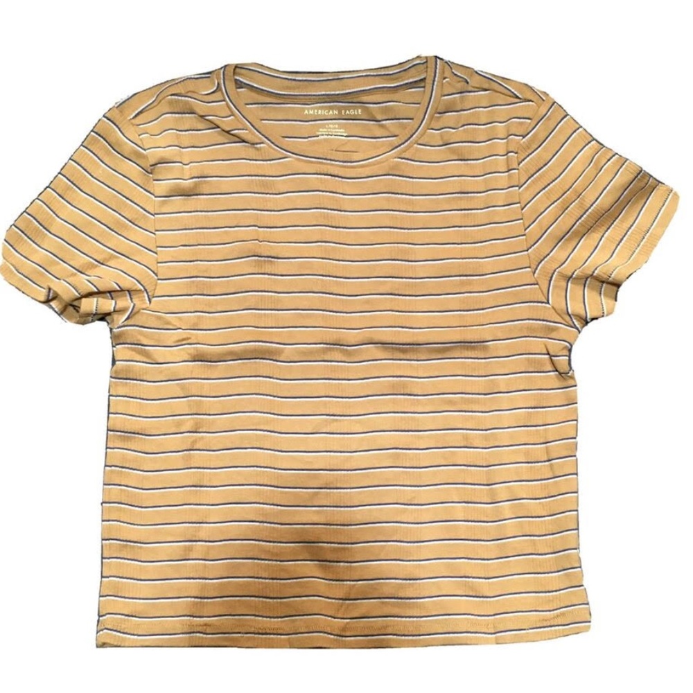 NWOT American Eagle Outfitters Women's Striped Crop Tee - Tan